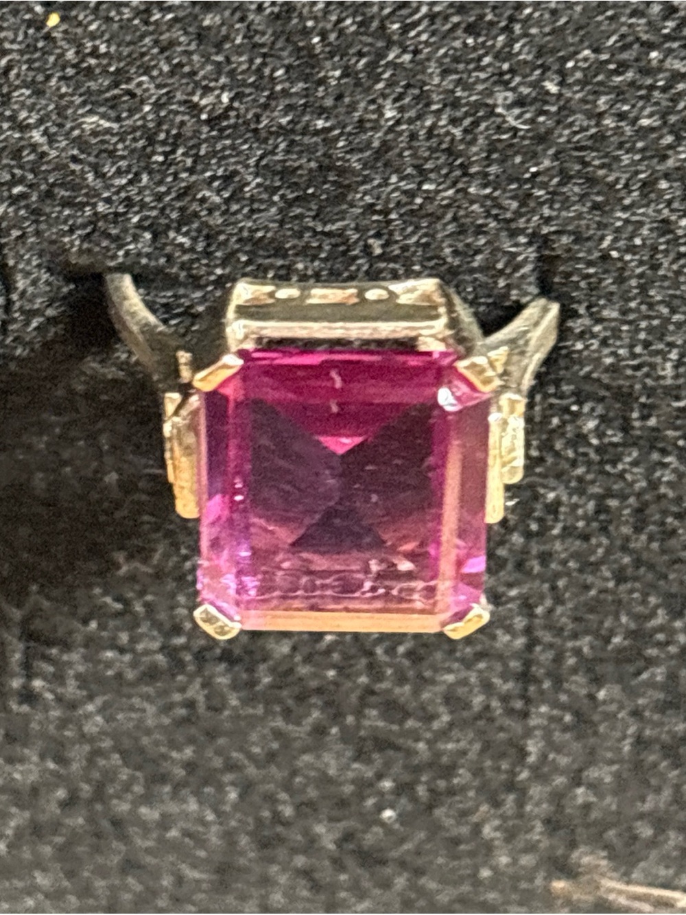 CA STERLING SILVER RING SZ 9 LAB AMETHYST BAND NEEDS RESHAPING 5.6 G